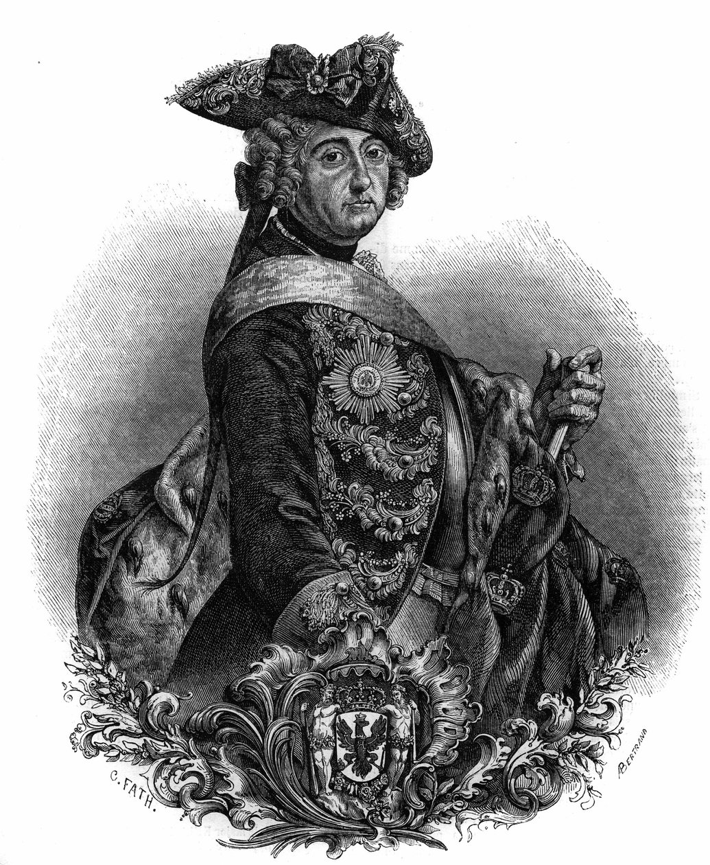 फ्रेडरिक II (1712-1786), प्रशिया के राजा का पोर्ट्रेट, जिसे फ्रेडरिक द ग्रेट के नाम से जाना जाता है। द्वारा अज्ञात कलाकार