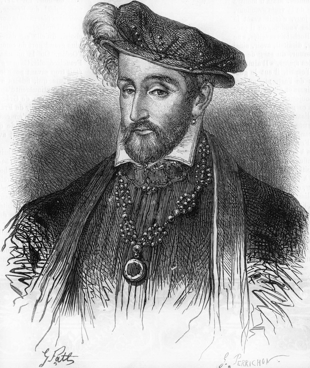 फ्रांस के हेनरी द्वितीय राजा (1519-1559) का पोर्ट्रेट, 19वीं शताब्दी का उत्कीर्णन। द्वारा अज्ञात कलाकार
