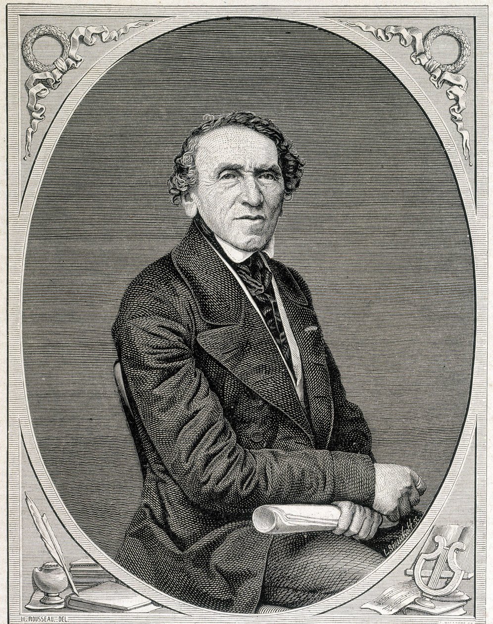 जैकब लिबमैन बीयर का पोर्ट्रेट, जिसे गियाकोमो मेयरबीर (1791 - 1864) के नाम से जाना जाता है, जर्मन संगीतकार। 19वीं शताब्दी का उत्कीर्णन। द्वारा अज्ञात कलाकार
