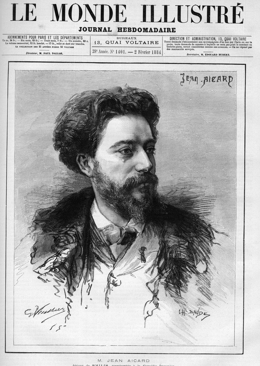 जीन आइकार्ड का पोर्ट्रेट (1848-1921) फ्रांसीसी लेखक। "" ले मोंडे इलस्ट्रे "" में उत्कीर्णन द्वारा अज्ञात कलाकार