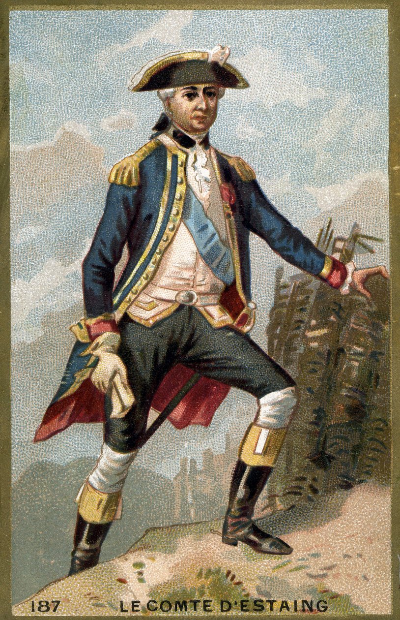 जीन बैप्टिस्ट का पोर्ट्रेट, काउंट ऑफ़ एस्टाइंग (1729 - 1794), फ्रेंच एडमिरल। 19 वीं शताब्दी की क्रोमोलिथोग्राफी। द्वारा अज्ञात कलाकार