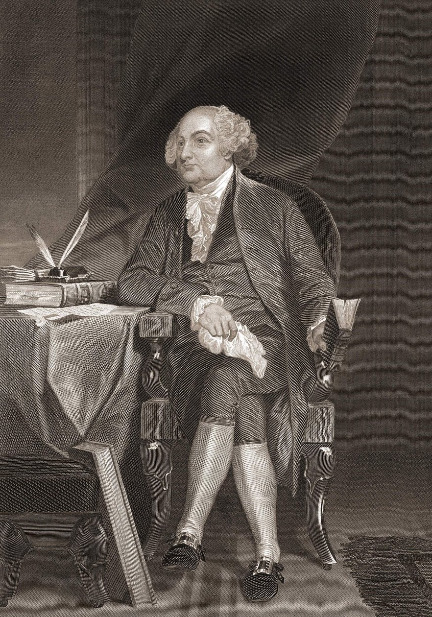 जॉन एडम्स (1735-1826), अमेरिकी राजनेता और संयुक्त राज्य अमेरिका के दूसरे राष्ट्रपति का पोर्ट्रेट। 19वीं सदी की नक्काशी द्वारा अज्ञात कलाकार