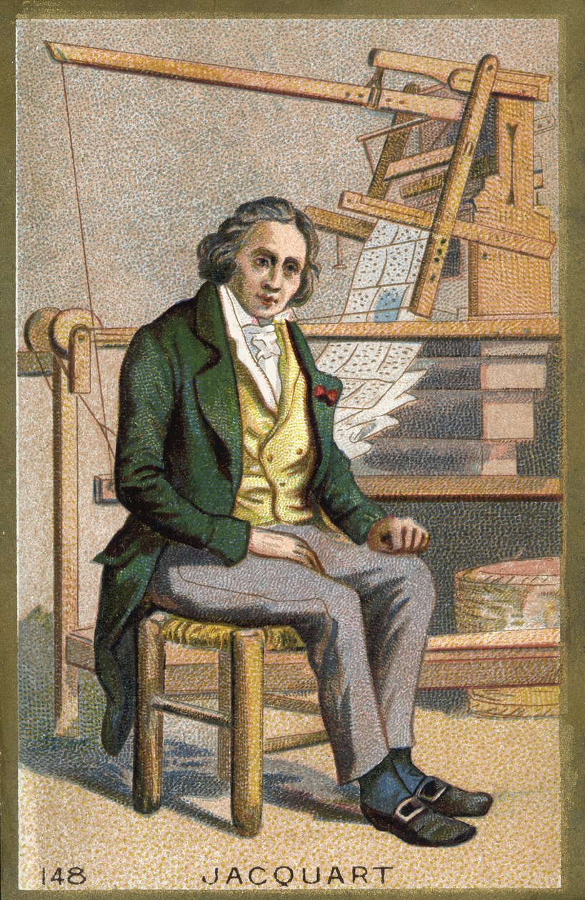 जोसेफ मैरी जैक्वार्ड (1752-1834) का पोर्ट्रेट, फ्रांसीसी मैकेनिक अपने स्वचालित करघे के सामने। द्वारा अज्ञात कलाकार