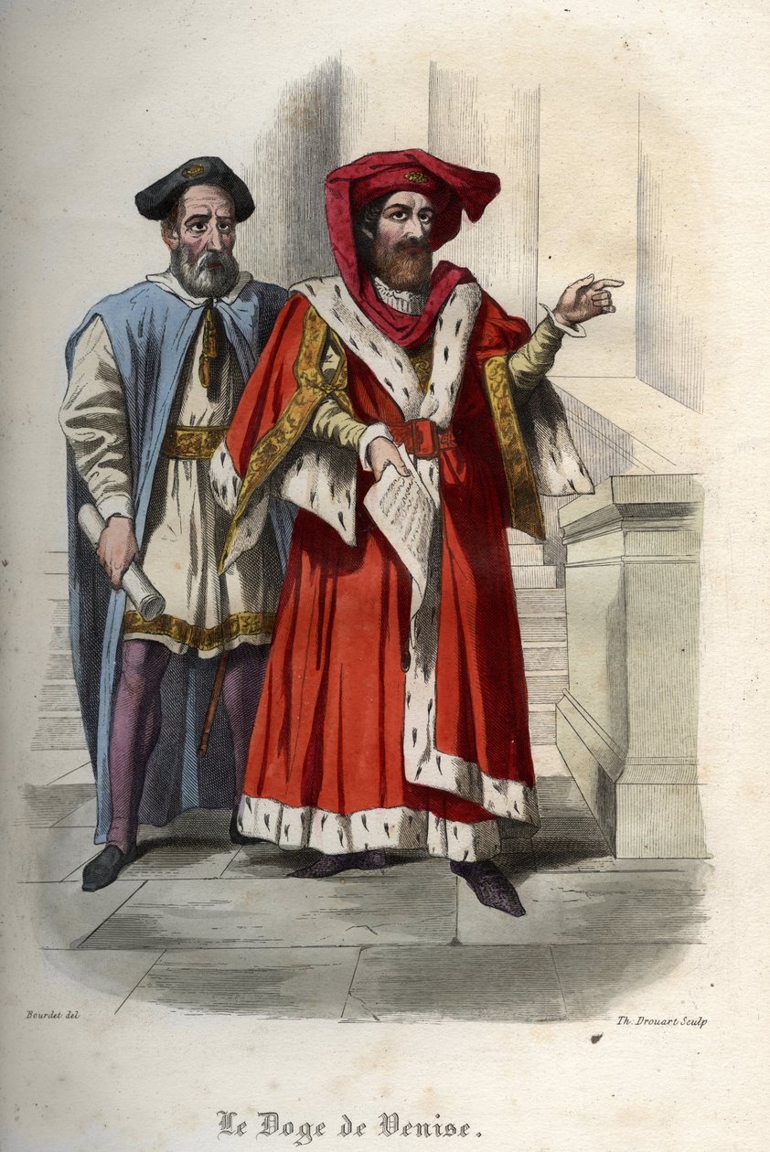 लियोनार्डो लोरेडन (लोरेडानो) (1436-1521) का पोर्ट्रेट, वेनिस गणराज्य का डोगे। मौरिस लाचात्रे द्वारा 1842 से "हिस्टोइरे डेस पोप्स" में उत्कीर्णन। निजि संग्रह। द्वारा अज्ञात कलाकार