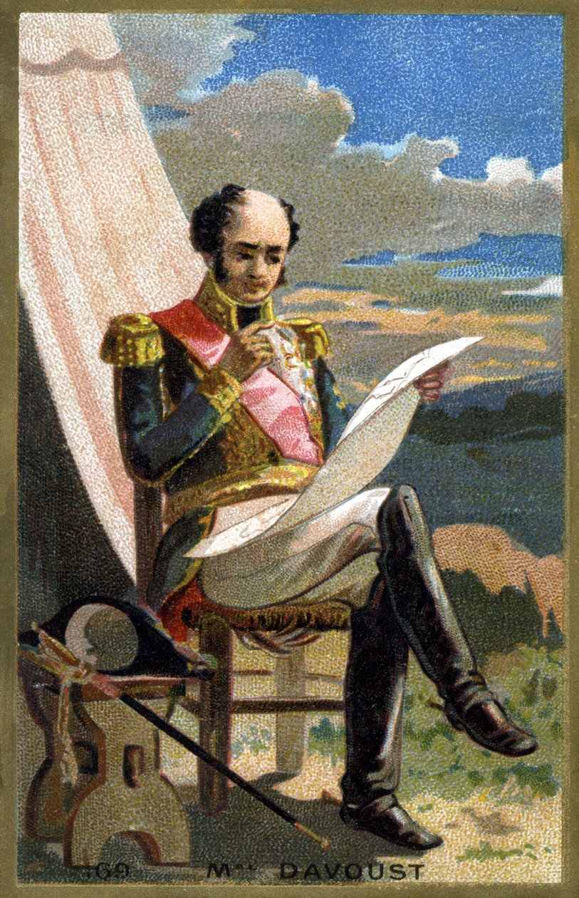 लुई निकोलस का पोर्ट्रेट (लुई-निकोलस) डी'वाउट, डिट डावाउट (1770-1823), फ्रांस के मारेचल - 19 वीं शताब्दी के अंत की क्रोमोलिथोग्राफी द्वारा अज्ञात कलाकार