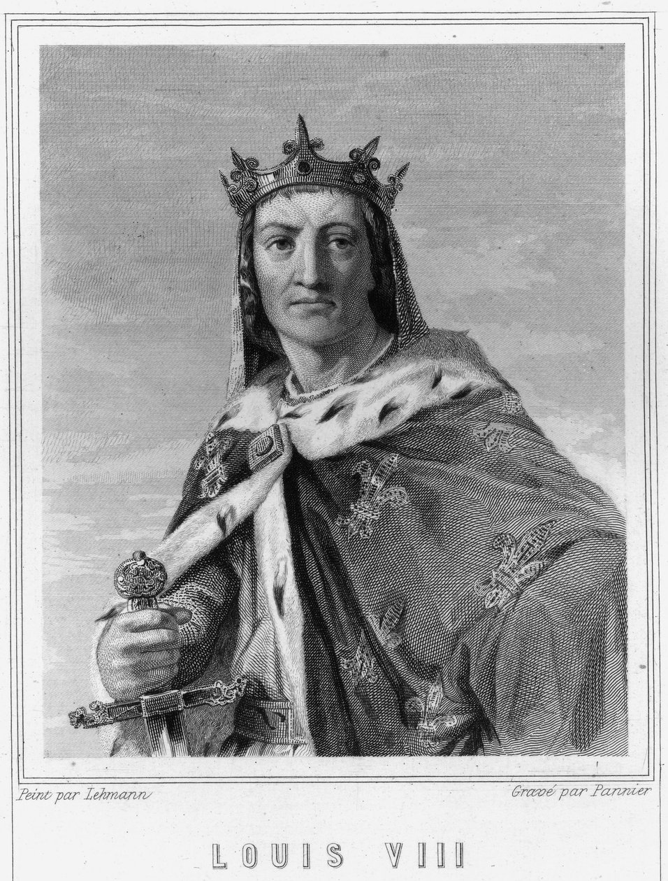 लुई VIII (1187 - 1226), फ्रांस के राजा का पोर्ट्रेट - लवली द्वारा "हिस्टोइरे डेस फ़्रैंकैस" में, उत्कीर्णन, एन डी। द्वारा अज्ञात कलाकार