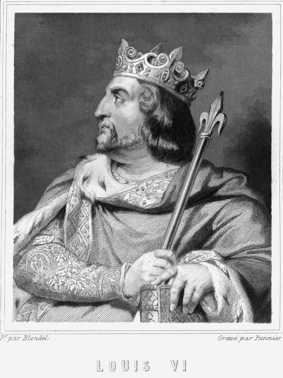 लुई VI ले ग्रोस (1081 - 1137), फ्रांस के राजा का पोर्ट्रेट - "हिस्टोइरे डेस फ़्रैंकैस" में "लवल्ली द्वारा, उत्कीर्णन, एनडी। द्वारा अज्ञात कलाकार