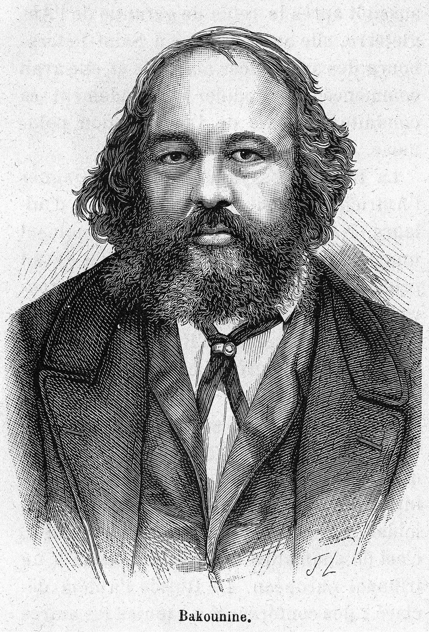 मिखाइल अलेक्जेंड्रोविच बाकुनिन (1814 - 1876) का पोर्ट्रेट, रूसी अराजकतावादी क्रांतिकारी। 19वीं सदी की नक्काशी। द्वारा अज्ञात कलाकार