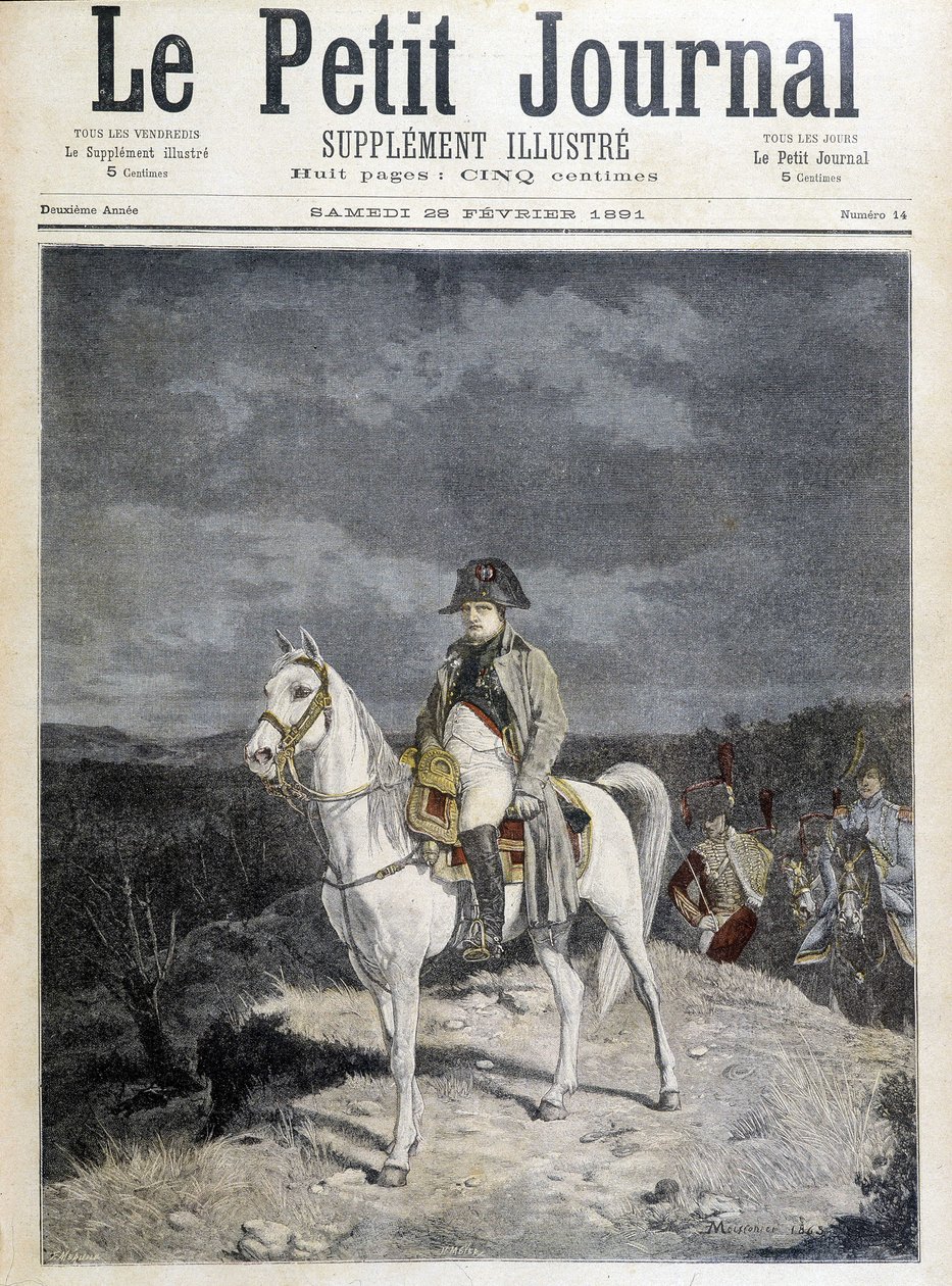 1814 में एक घोड़े पर नेपोलियन का पोर्ट्रेट। द्वारा अज्ञात कलाकार