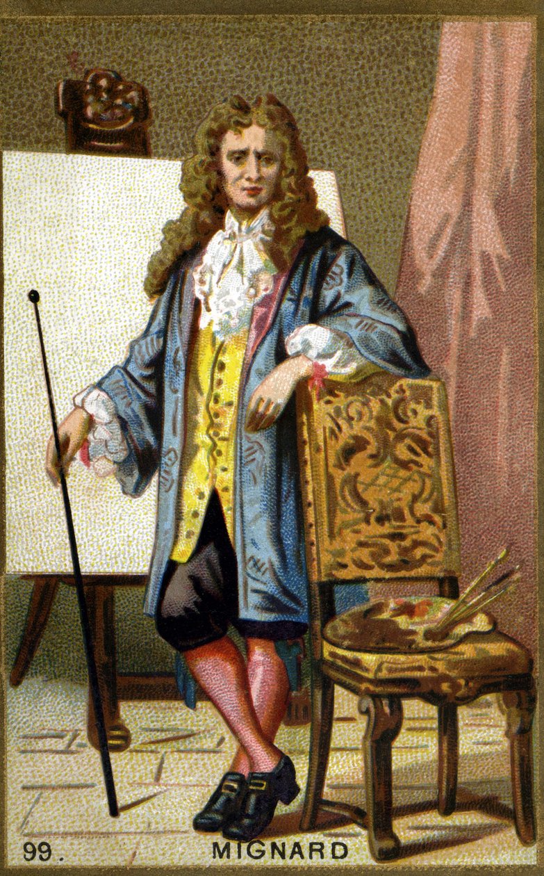 पियरे मिग्नार्ड (1612 - 1695) का पोर्ट्रेट, फ्रांसीसी चित्रकार, डेकोरेटर और कार्टूनिस्ट। 19 वीं शताब्दी की क्रोमोलिथोग्राफी। द्वारा अज्ञात कलाकार