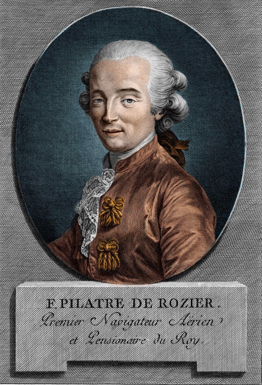 पिलाट्रे डी रोज़ियर (1756 - 1785) का पोर्ट्रेट, फ्रांसीसी भौतिक विज्ञानी और वैमानिकी (एक गर्म हवा के गुब्बारे में पहली यात्रा) द्वारा अज्ञात कलाकार