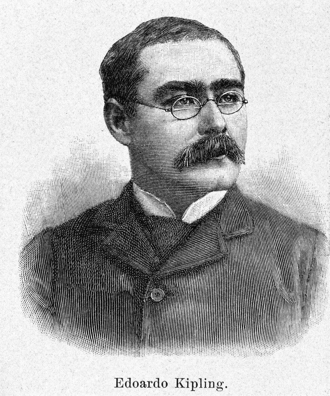रुडयार्ड किपलिंग का पोर्ट्रेट (1865-1936), ब्रिटिश उपन्यासकार और कवि, 19वीं सदी को उकेरा गया। द्वारा अज्ञात कलाकार