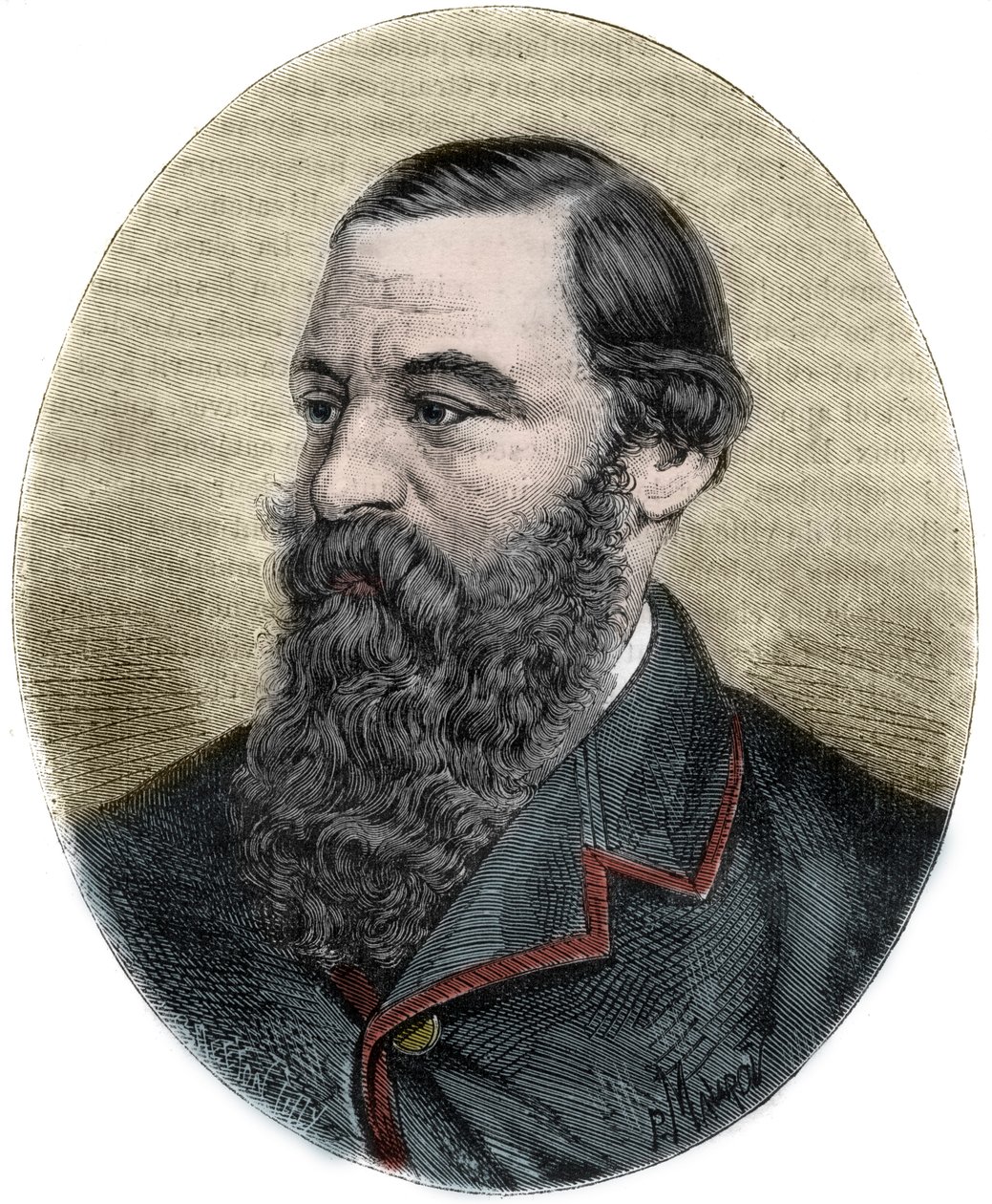 सर सैमुअल बेकर (1821-1893) का पोर्ट्रेट "" सुरम्य हिस्टोइरे डेस ग्रैंड्स वॉयेज एउ उन्नीसवीं सदी "" से उत्कीर्ण है। १८७७ द्वारा अज्ञात कलाकार