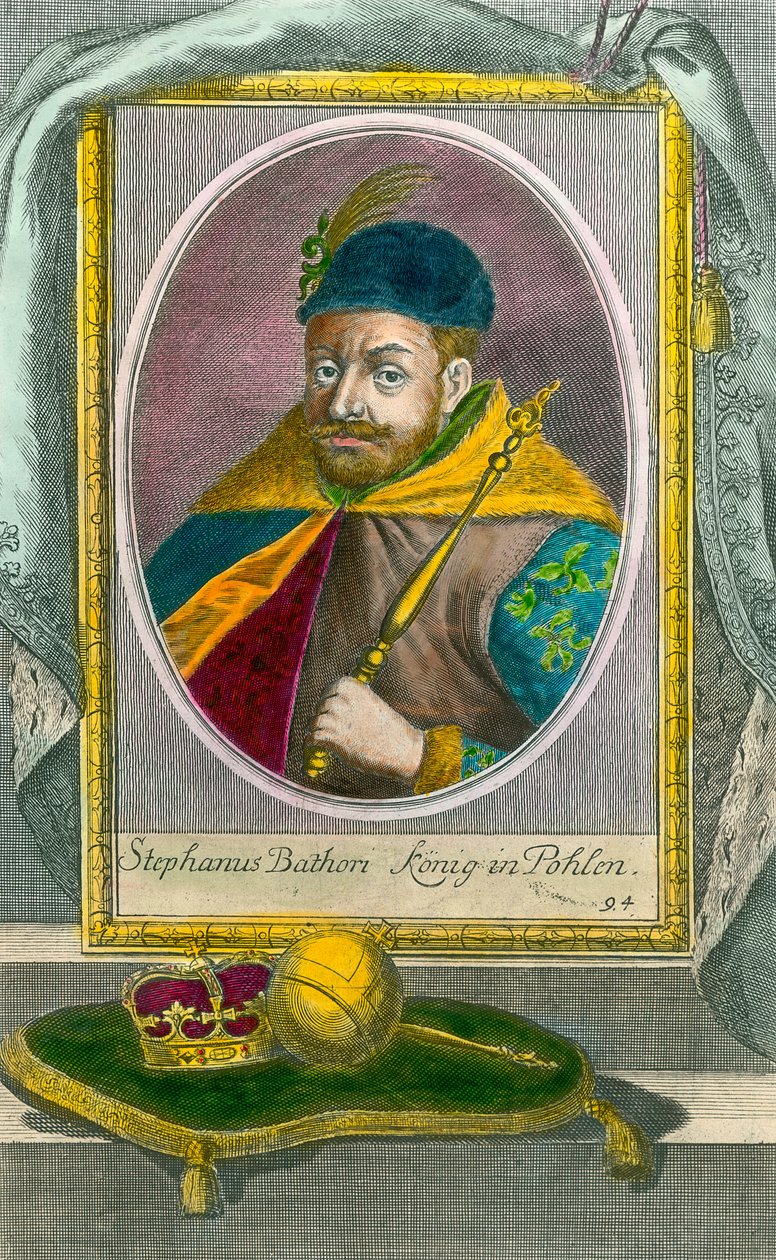 पोलैंड के राजा स्टीफन बाथरी का पोर्ट्रेट (1533-1586)। 16वीं शताब्दी की नक्काशी। निजि संग्रह। द्वारा अज्ञात कलाकार