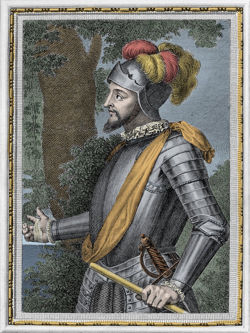 वास्को नुनेज़ डी बाल्बोआ का पोर्ट्रेट, स्पैनिश कॉन्क्विस्टाडोर (1475-1517) - उत्कीर्णन 19वीं शताब्दी द्वारा अज्ञात कलाकार