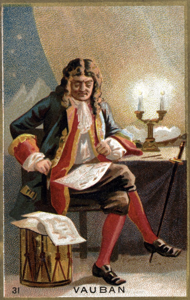 वौबन का पोर्ट्रेट (1633 - 1707)। (सेबेस्टियन ले प्रेस्ट्रे डी वौबन) फ्रांस के मार्शल और सैन्य इंजीनियर। 19 वीं शताब्दी की क्रोमोलिथोग्राफी। द्वारा अज्ञात कलाकार