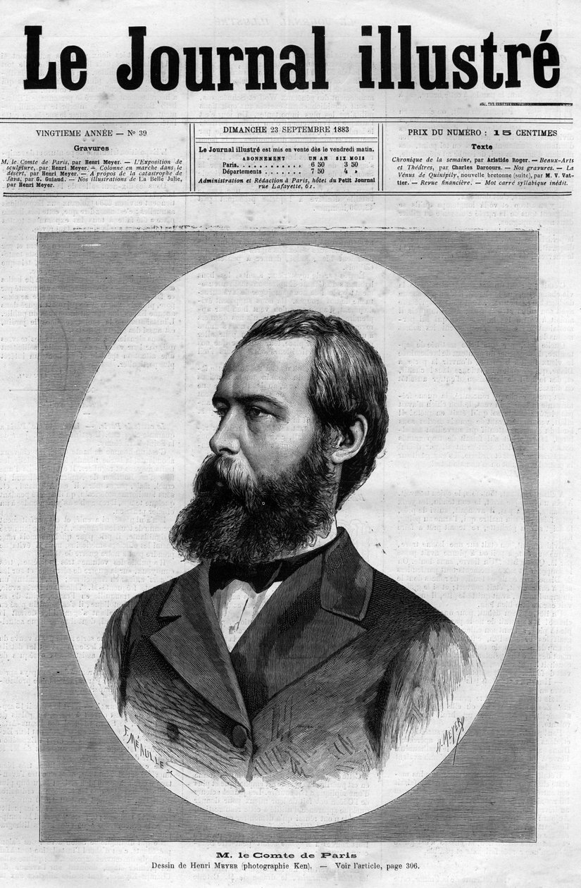 पोर्ट्रेट ऑफ़ द काउंट ऑफ़ पेरिस (1838 - 1894) (लुई फिलिप डी'ऑरलियन्स) 1883 के "द इलस्ट्रस जर्नल" का कवर द्वारा अज्ञात कलाकार