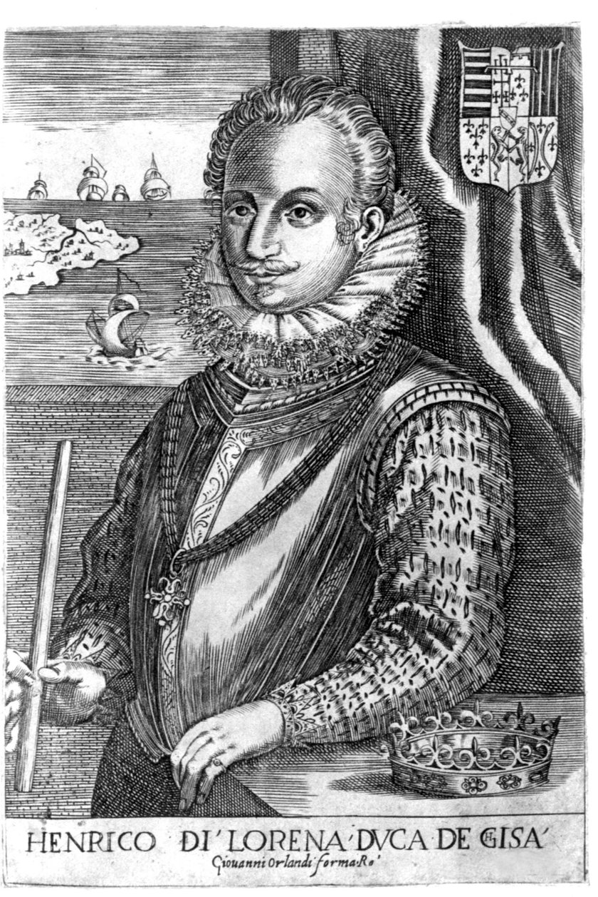 ड्यूक ऑफ गुइज़ का पोर्ट्रेट (लोरेन का हेनरी प्रथम, जिसे स्कैलाफ्रे (1550 - 1588) के रूप में जाना जाता है)। 17 वीं शताब्दी की नक्काशी। द्वारा अज्ञात कलाकार