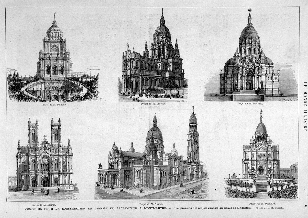 25/07/1874 के "" द इलस्ट्रस वर्ल्ड "" में - मॉन्टमार्ट्रे में सेक्रे कोयूर के चर्च की प्रतियोगिता के लिए परियोजनाएं द्वारा अज्ञात कलाकार