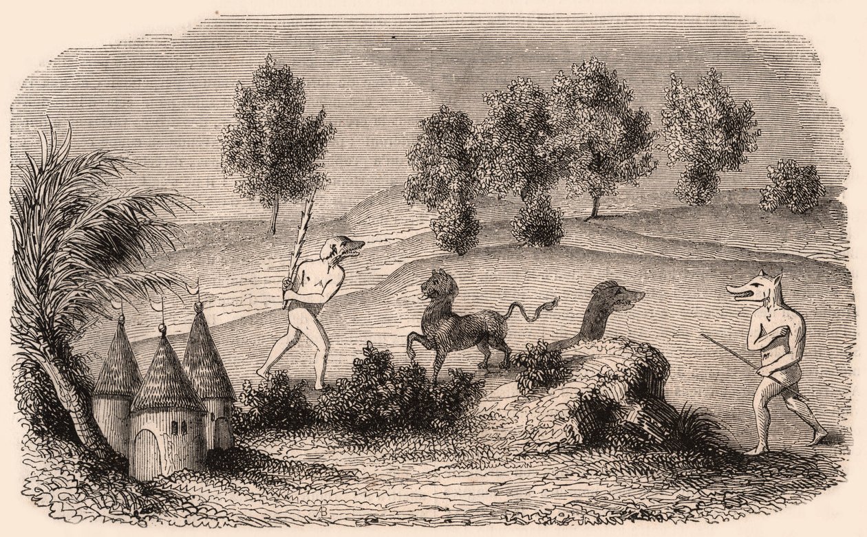 मध्ययुगीन जनजातियों और जानवरों की प्रजातियों का प्रतिनिधित्व: राक्षसों से लड़ने वाले दो सिंथोफ्लस द्वारा अज्ञात