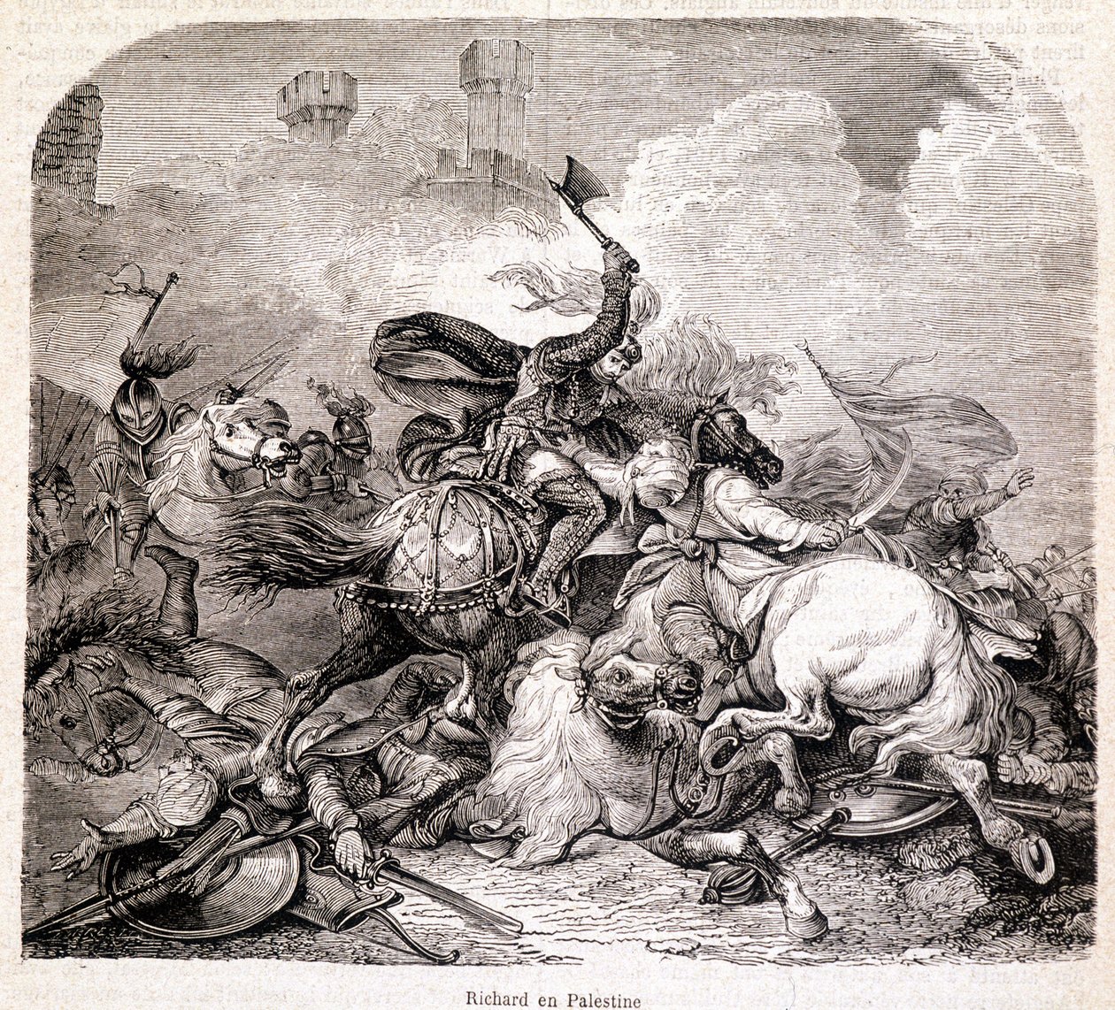 फिलिस्तीन में रिचर्ड। मौरिस लाचत्रे द्वारा 1857 में "" इतिहास के पोप, राजाओं, रानियों, सम्राटों, सदियों से "" में चित्रण द्वारा अज्ञात कलाकार