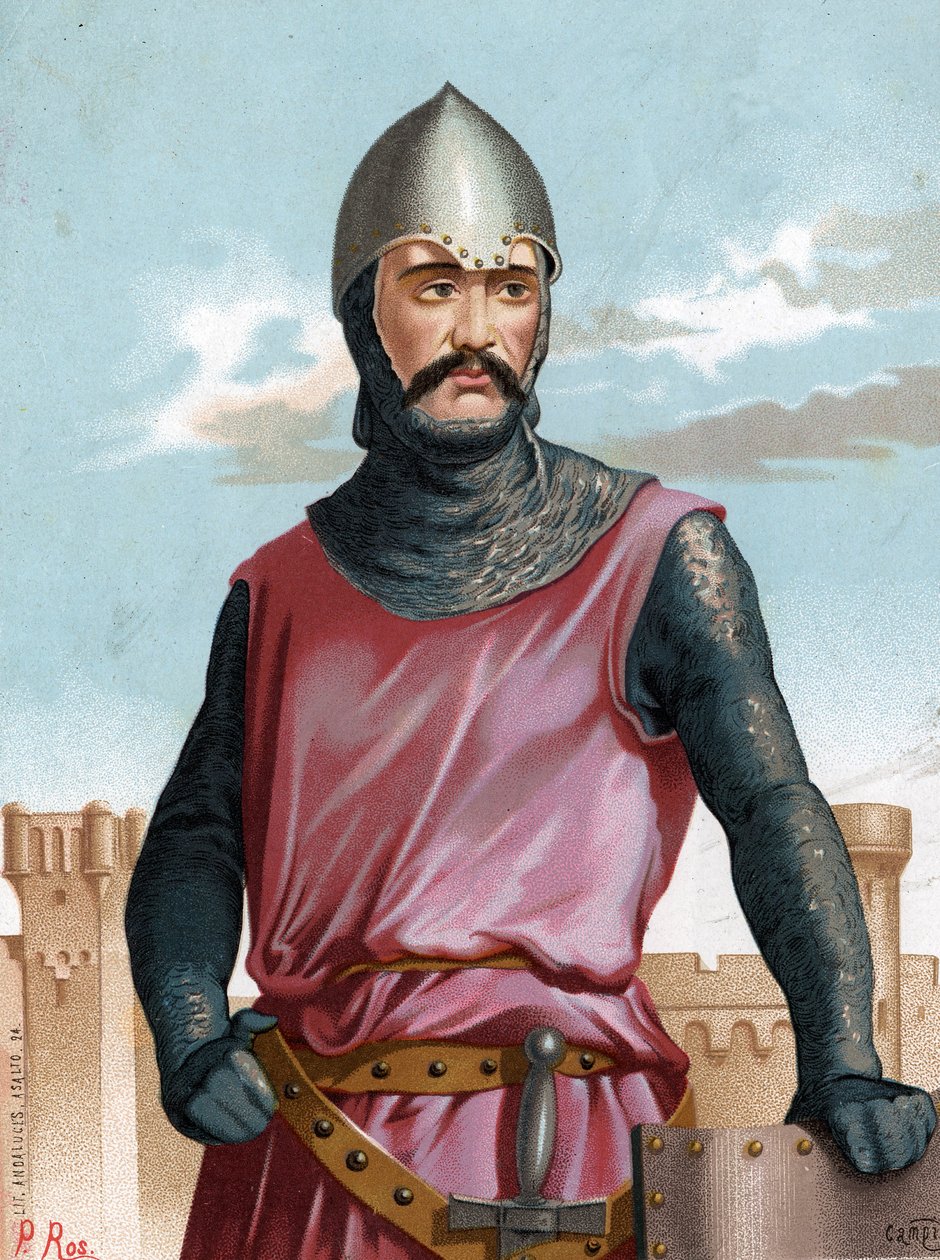 Rodrigo Dìaz de Vivar, जिसे Cid Campeador स्पेनिश हीरो (1043 से 1099) के रूप में जाना जाता है। मुजेरेस प्रसिद्ध बार्सिलोना 1877 के बाद। द्वारा अज्ञात कलाकार