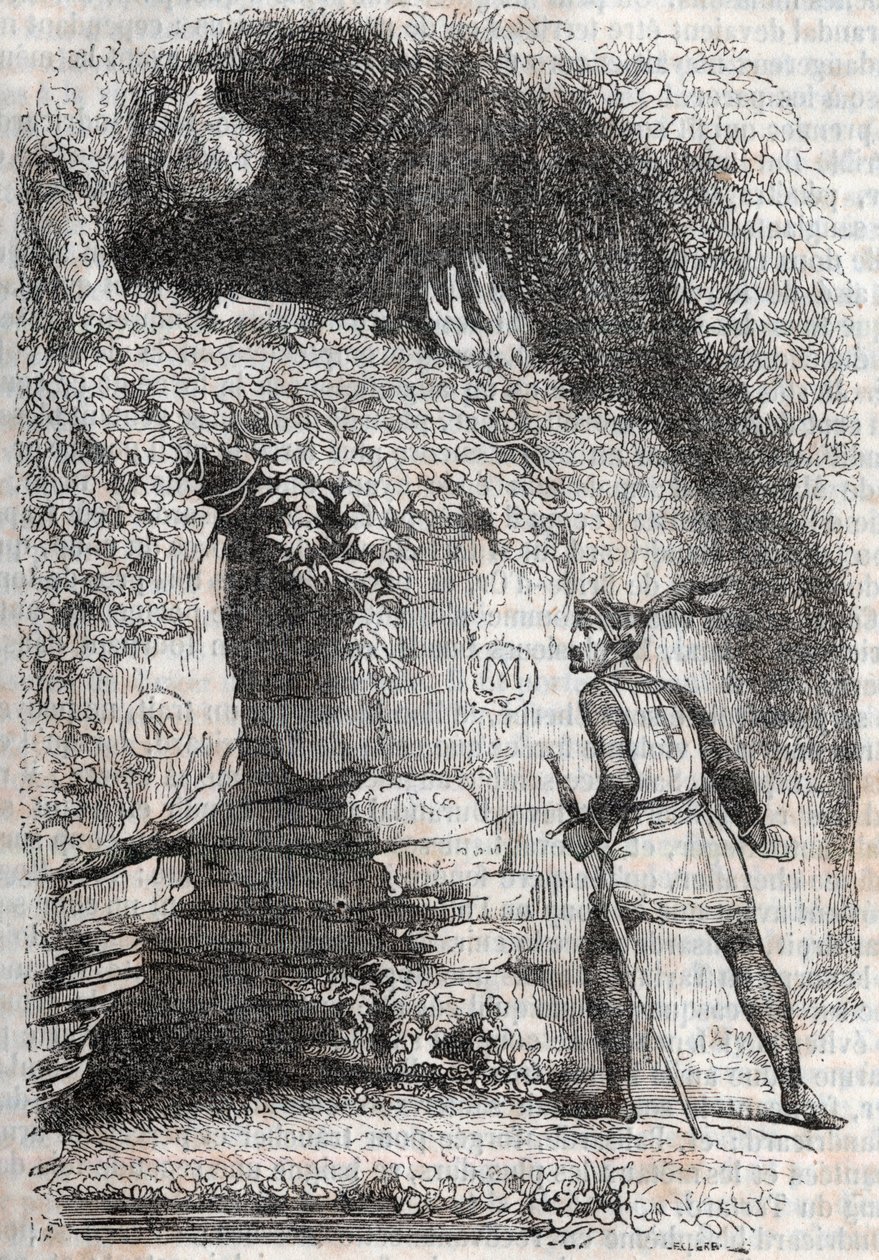 रोलैंड को मेदोर (मेडोरो) और एंजेलिक (एंजेलिका) के आंकड़े मिलते हैं - लुडोविको एरियोस्टो द्वारा "" फ्यूरियस रोलैंड "" (ऑरलैंडो फ्यूरियोसो) (16 वीं शताब्दी) से 1851 की उत्कीर्णन, जिसे एरियोस्टा के रूप में जाना जाता है - इतालवी से काउंट द् द्वारा अज्ञात कलाकार