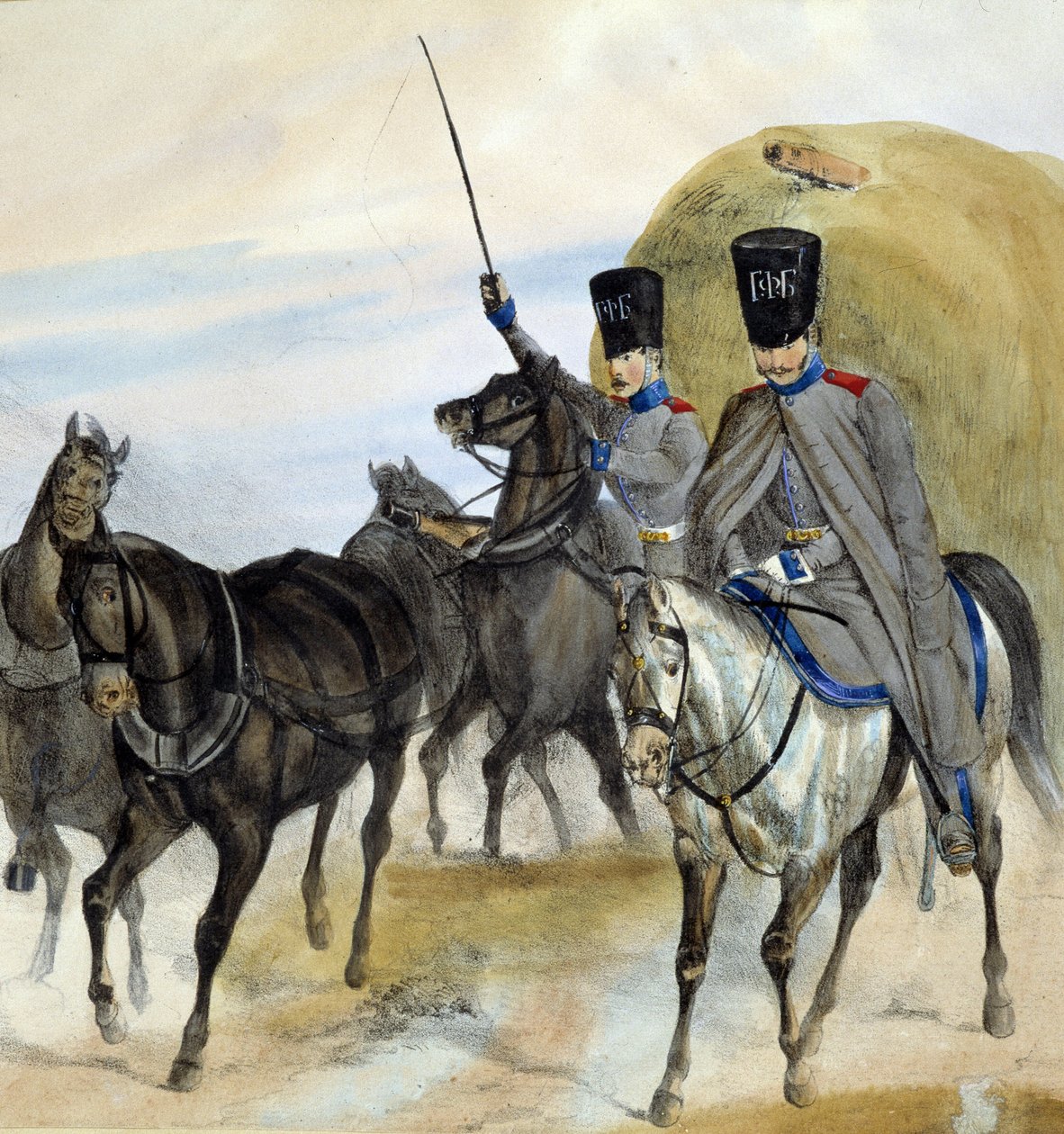 रूसी Cossacks - ड्राइंग, देब। 19 वी सदी द्वारा अज्ञात कलाकार