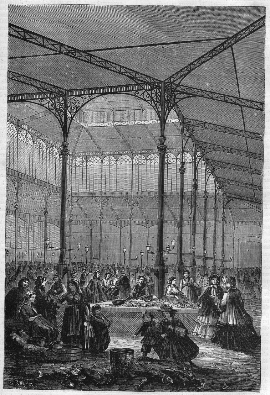 1866 में हॉल्स डी पेरिस (पैविलॉन बाल्टर्ड) में नीलामी में मछली की बिक्री। द्वारा अज्ञात कलाकार