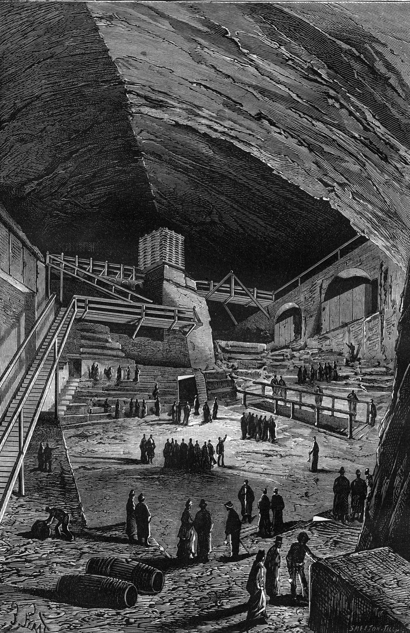 Wieliczka, पोलैंड की नमक की खदानें। "प्रकृति" में उत्कीर्णन द्वारा अज्ञात कलाकार