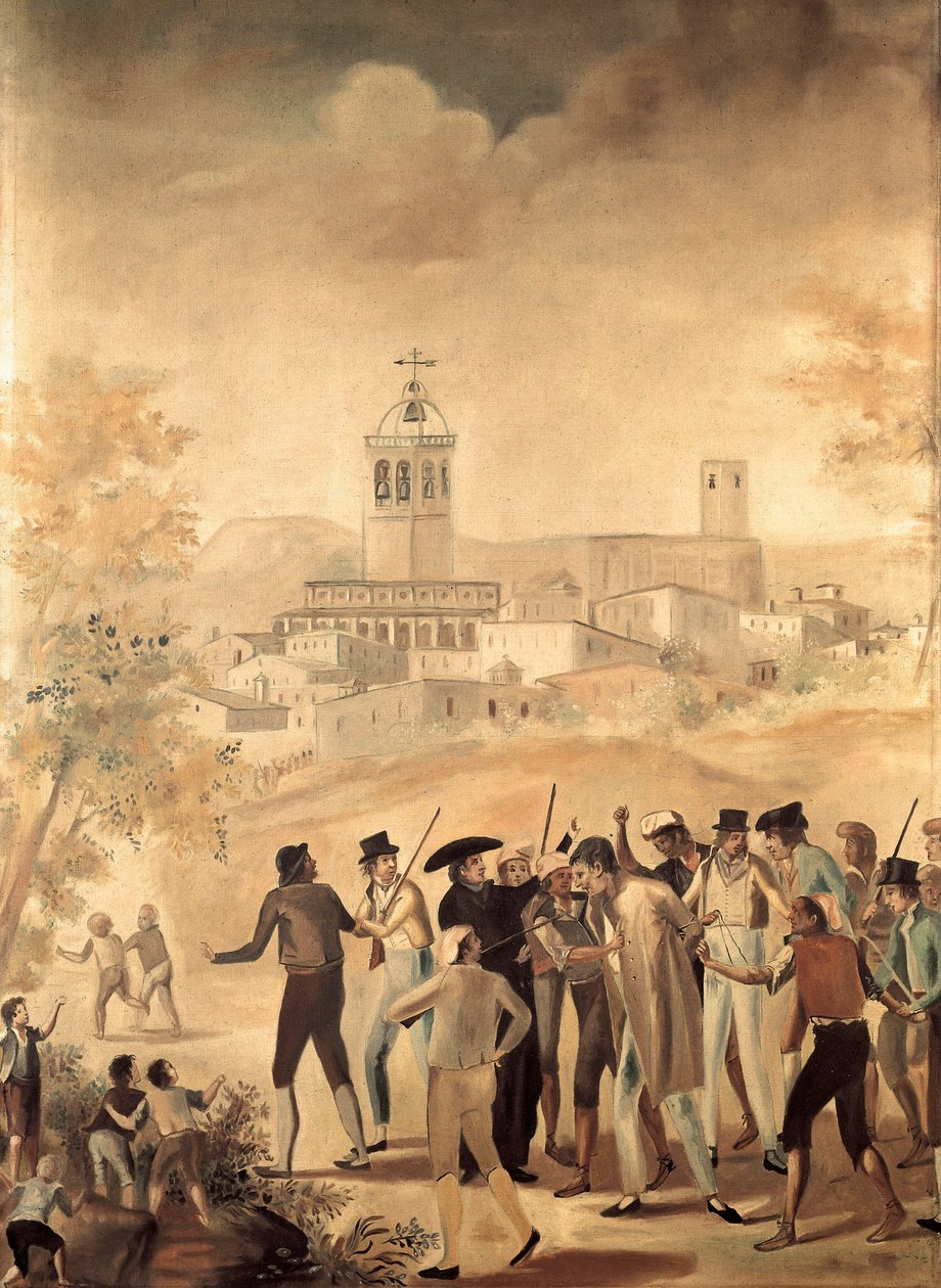 स्पेनिश स्वतंत्रता संग्राम (1808-1814): मनरेसा के करीबी एक फ्रांसीसी नागरिक की गिरफ्तारी, बेनामी पेंटिंग। द्वारा अज्ञात कलाकार