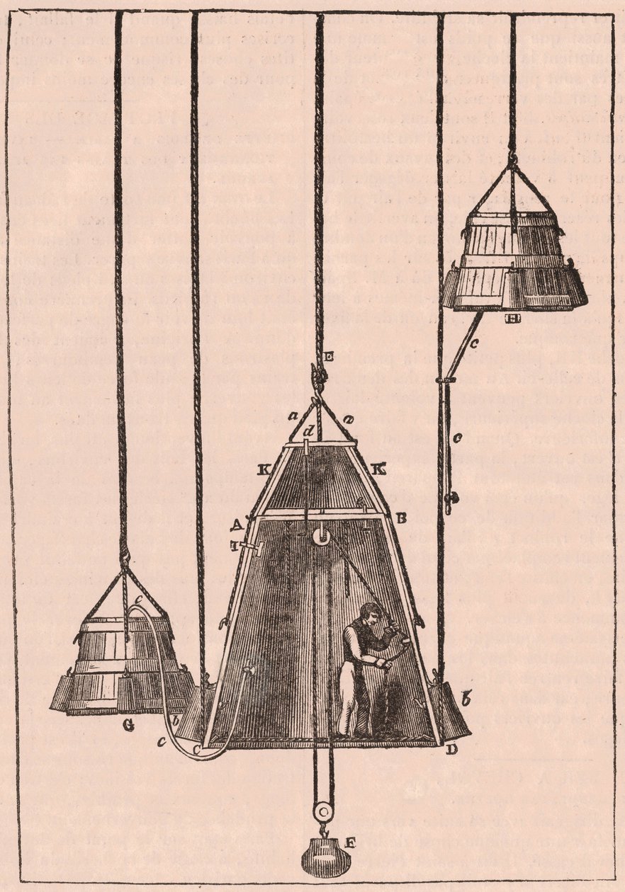 डाइविंग बेल का तकनीकी अनुभागीय दृश्य, c.1833 द्वारा अज्ञात