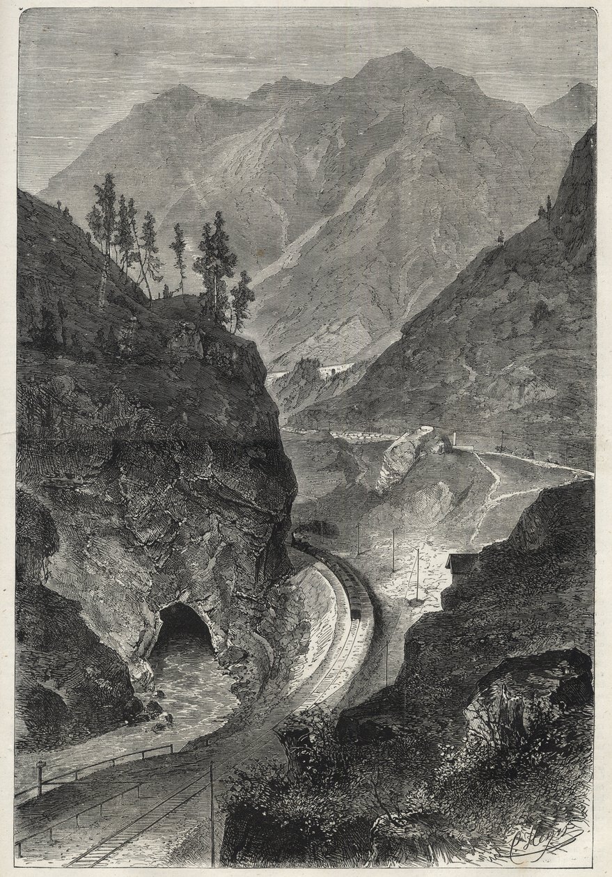 द ब्रेनर रेलवे (ब्रेनेरो) से टायरॉल (तिरोलो - तिरोल) - उत्कीर्णन 1867 - द्वारा अज्ञात कलाकार