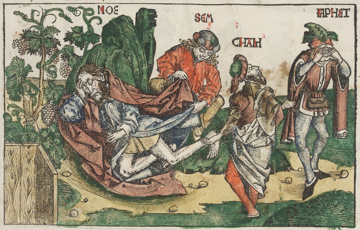 नूह का शराबीपन, c.1483-95 (हाथ से रंगी लकडी) द्वारा अज्ञात कलाकार
