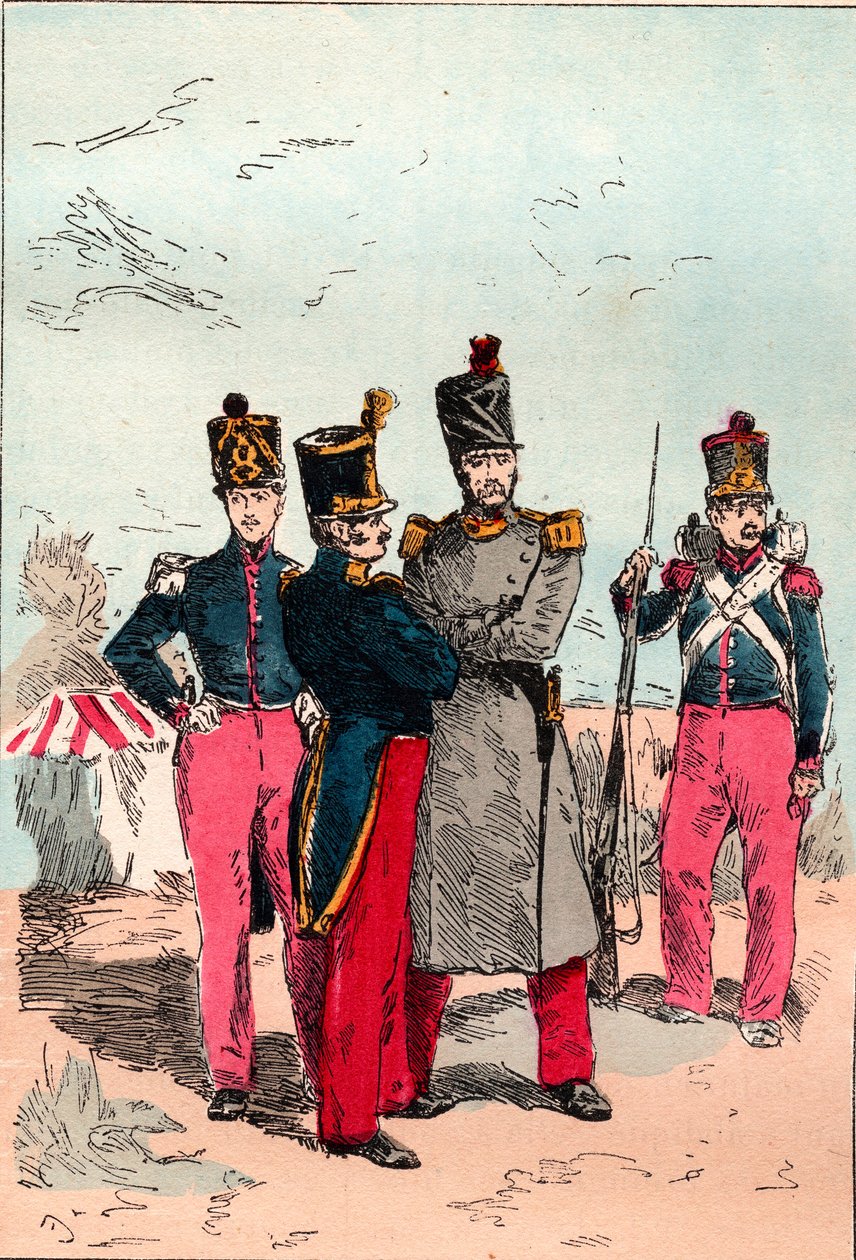 1830 से 1848 तक लुई फिलिप के शासनकाल के तहत फ्रांसीसी आर्मी - रेखा - 1882 से "हिस्टोइरे डी डिक्स उत्तर: 1830-1840" लुई-ब्लैंक (1811-1882) में उत्कीर्णन द्वारा अज्ञात कलाकार