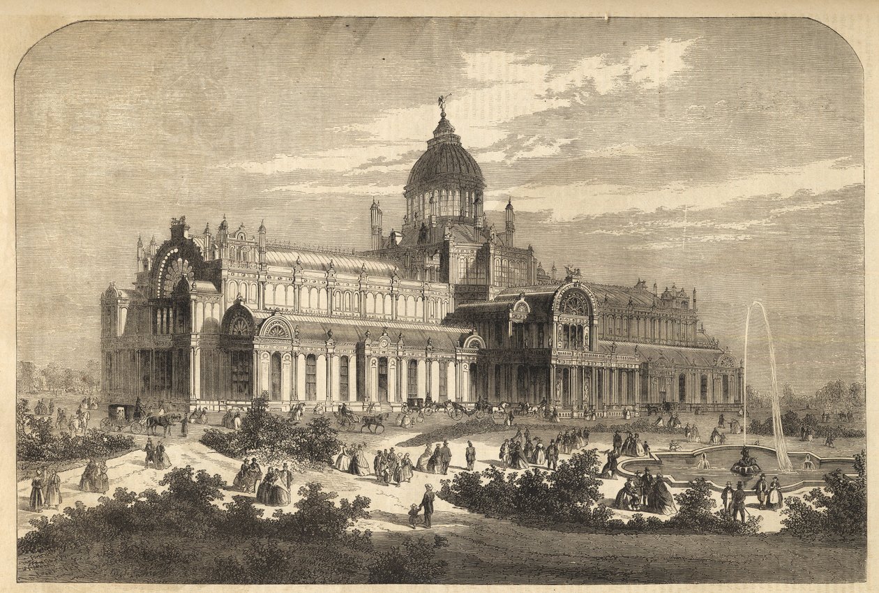 1864 में एम्स्टर्डम में उद्योग का महल (1929 में आग से नष्ट) - नीदरलैंड, एम्स्टर्डम। उद्योग का महल द्वारा अज्ञात कलाकार