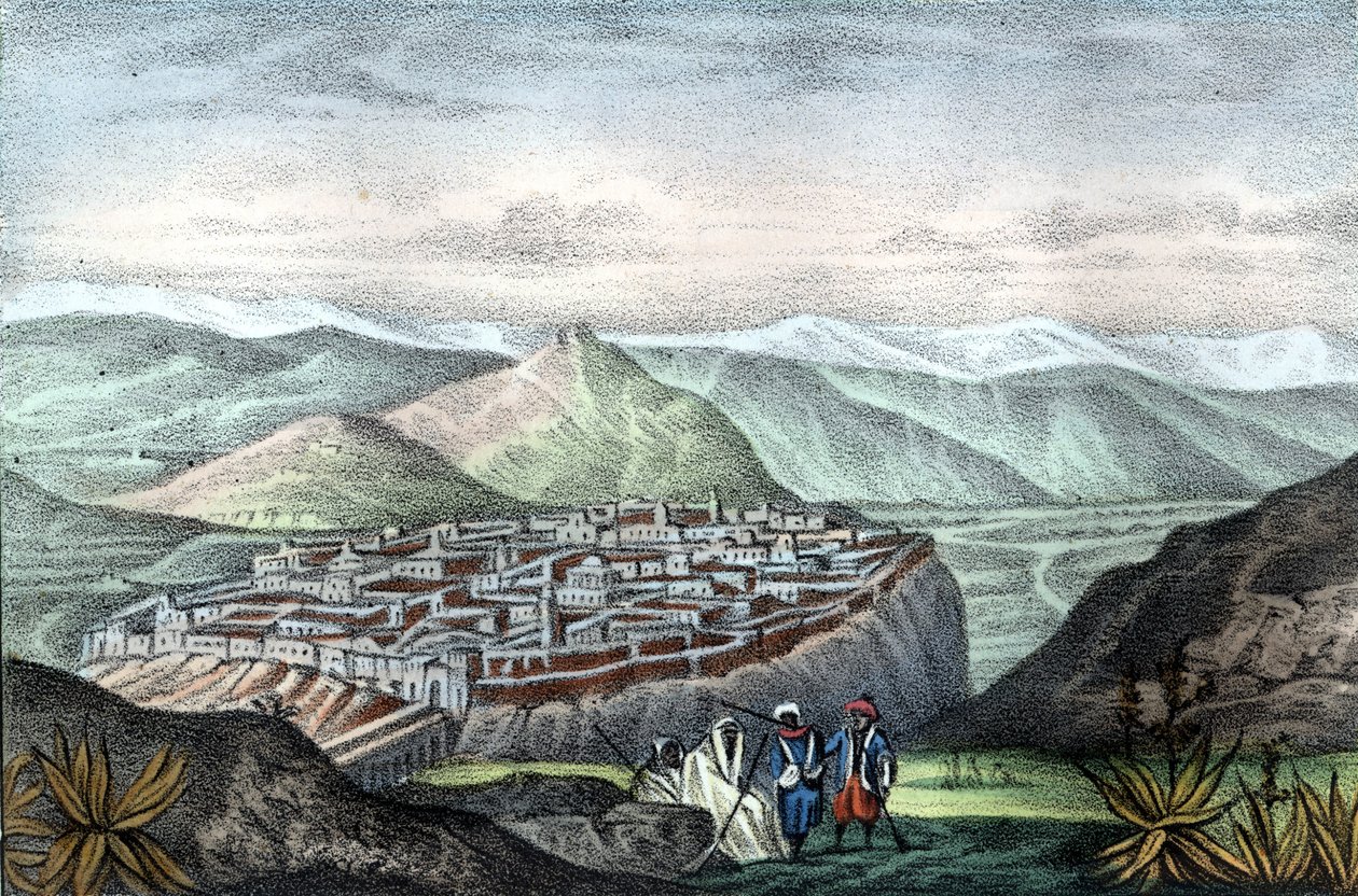 1840 में अल्जीरिया में कॉन्सटेंटाइन शहर। लियोन गैलिबर्ट द्वारा "ल'अल्जीरी एंसीन एट मॉडर्न""" में। 1846 रंग में इतालवी संस्करण। द्वारा अज्ञात कलाकार