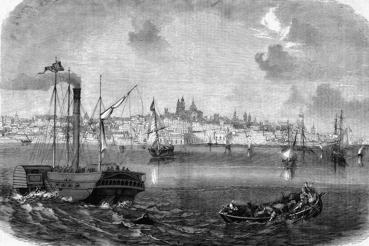1864 में उरुग्वे में मोंटेवीडियो शहर। द्वारा अज्ञात कलाकार