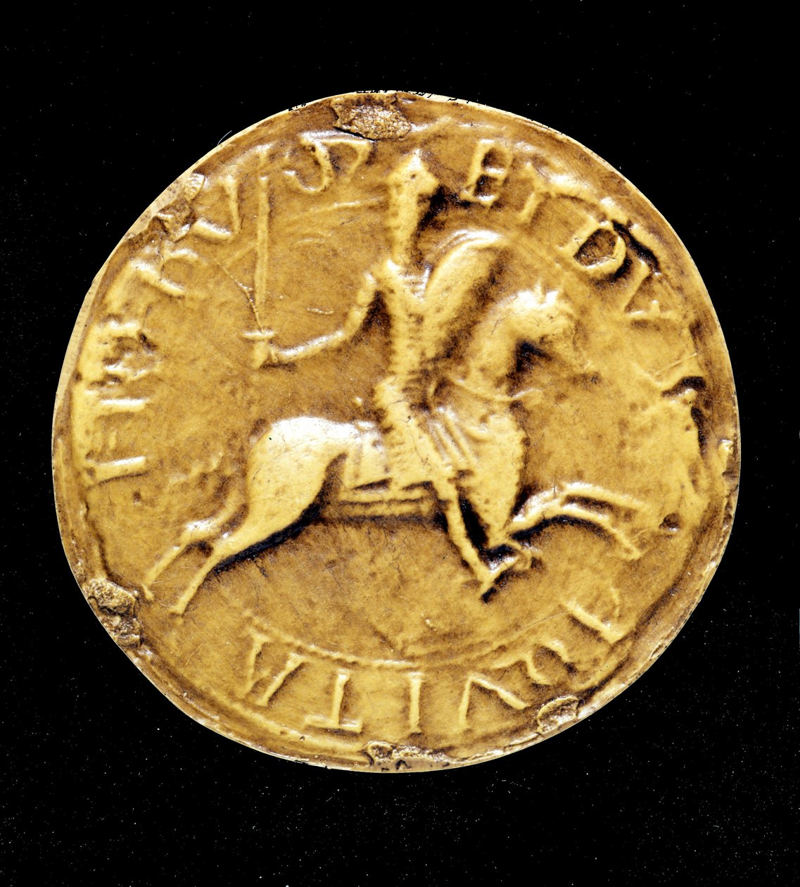 फ्रांस के लुई VII (1120 - 1180) का काउंटरसील, घोड़े पर उसका प्रतिनिधित्व करता है। द्वारा अज्ञात कलाकार