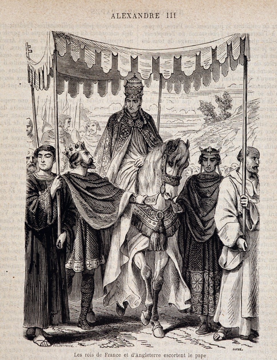 फ्रांस के राजा लुई VII द यंग (1120 - 1180) और इंग्लैंड एस्कॉर्ट पोप अलेक्जेंडर III - "हिस्टोइरे डेस पोप्स" में, nd द्वारा अज्ञात कलाकार