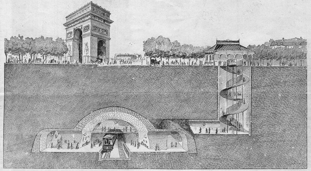 पेरिस में मेट्रो स्टेशन "" Etoile ""। 1895 से उत्कीर्णन। द्वारा अज्ञात कलाकार