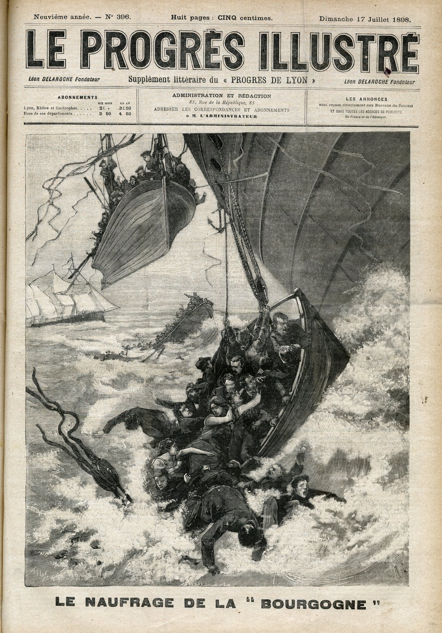 जुलाई 1898 की "शानदार प्रगति" में उकेरते हुए ट्रान्साटलांटिक "बरगंडी" का जलपोत। द्वारा अज्ञात कलाकार