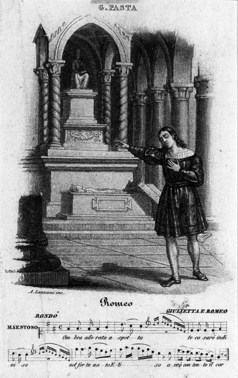 निकोला एंटोनियो ज़िंगारेली (1752-1837) द्वारा "जूलियट एंड रोमियो" में रोमियो की व्याख्या करने वाले गायक गिउदिट्टा पास्ता (1797-1865) द्वारा अज्ञात कलाकार
