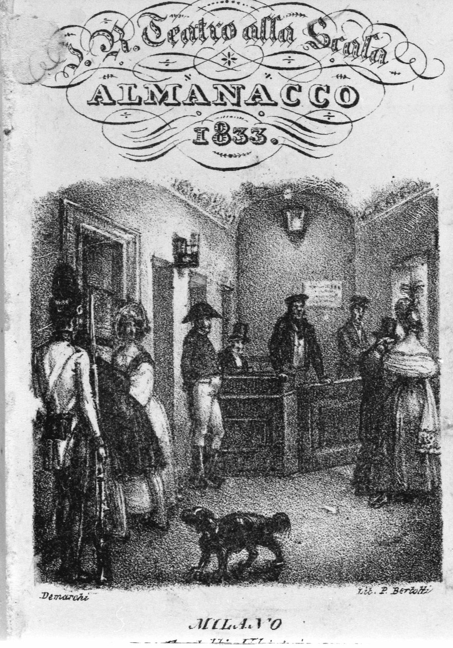 टिएट्रो अल्ला स्काला का टिकट कार्यालय, 1833 का पंचांग। द्वारा अज्ञात कलाकार