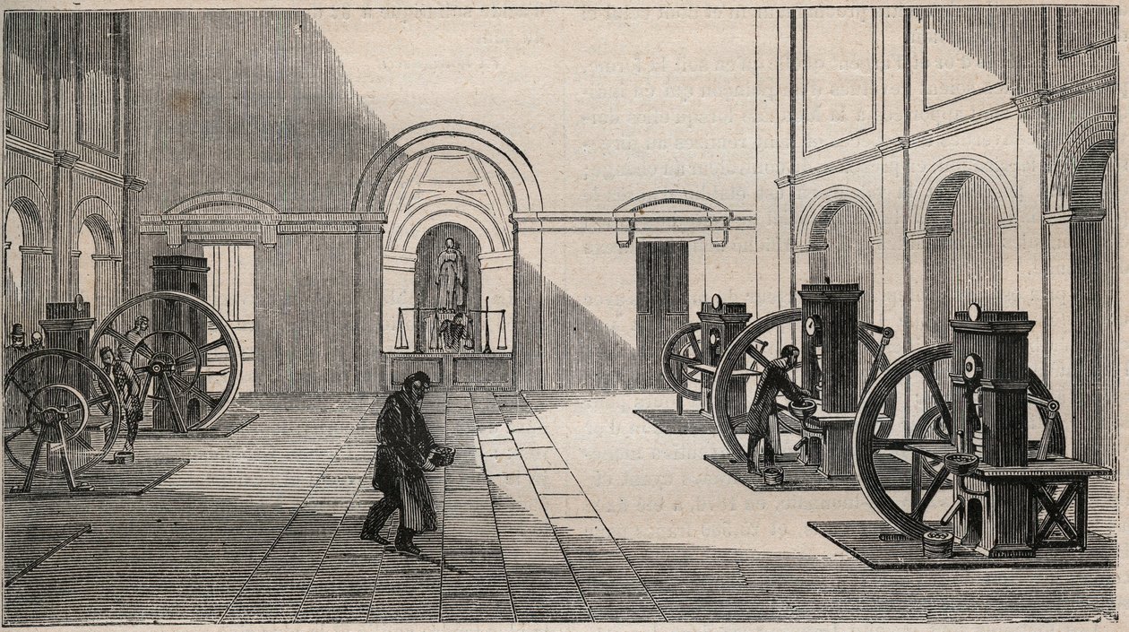 पेरिस में ला मोन्नी में थोंनेलियर मौद्रिक प्रेस - 1877 से उत्कीर्णन engraving द्वारा अज्ञात कलाकार