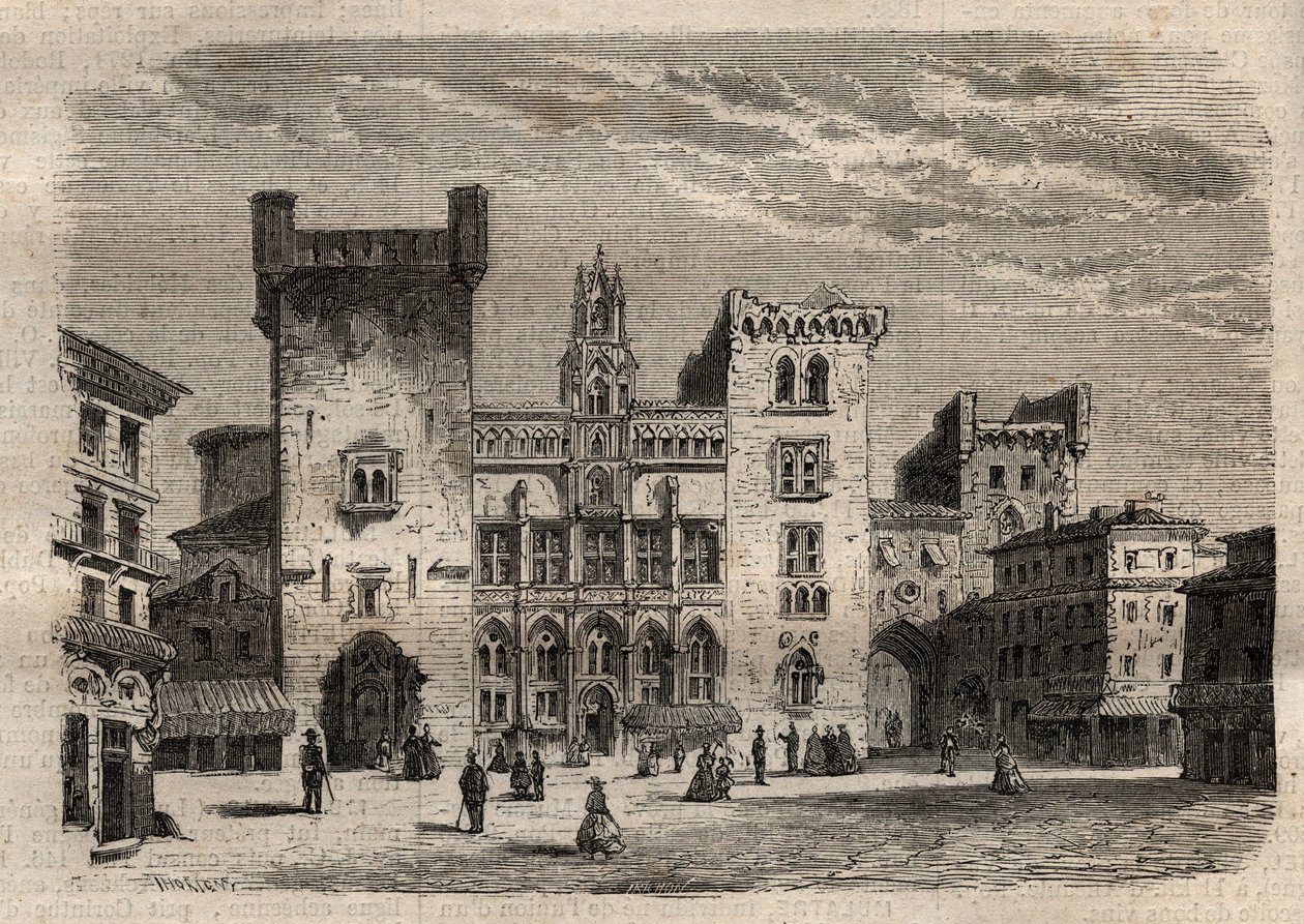 नारबोन का टाउन हॉल - लैंगेडोक-रूसिलन-मिडी-पाइरेनीस - फ़्रांस - "" डिक्शननेयर पॉपुलर इलस्ट्रियस "- 1864 में उत्कीर्णन - जोसेफ डेसेम्ब्रे और एडमंड एलोनियर द्वारा - द्वारा अज्ञात कलाकार