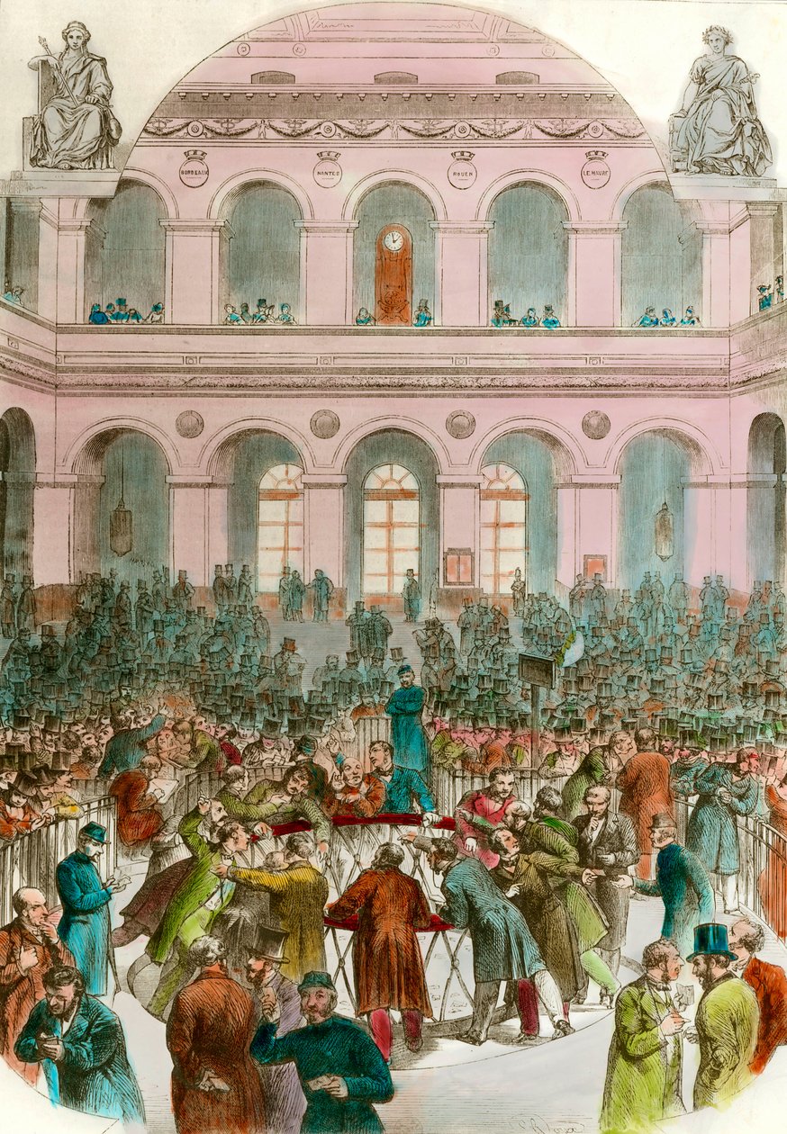 बोर्स डी पेरिस एनग्रेविंग 1856 में एक्सचेंज एजेंटों का कचरा निजी संग्रह द्वारा अज्ञात कलाकार