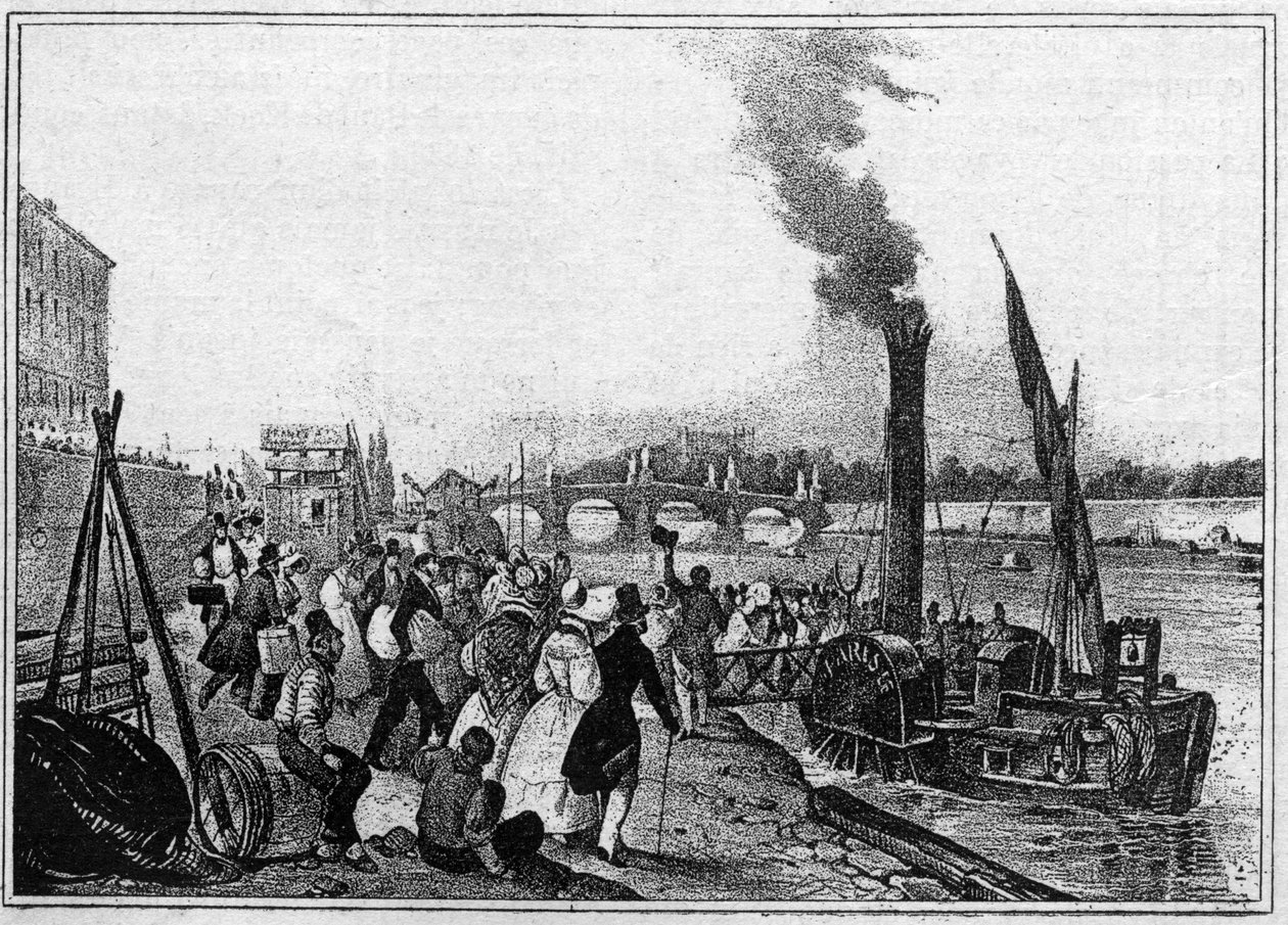 विक्टर जीन (विक्टर-जीन) एडम (1801-1866)। "स्टीमबोट द्वारा सेंट क्लाउड की यात्रा" द्वारा अज्ञात कलाकार