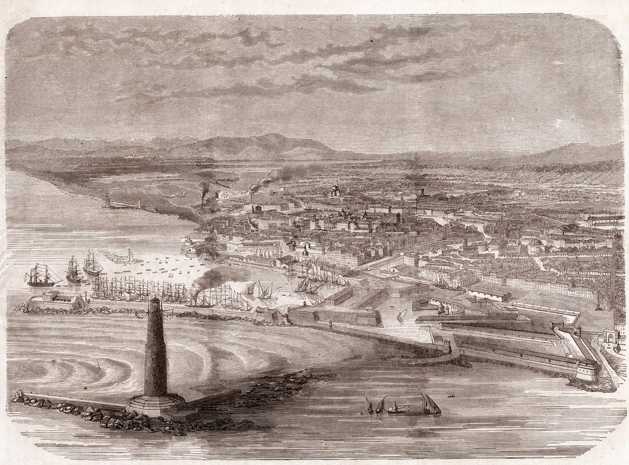लिवोर्नो का दृश्य (लिवोर्नो - टस्कनी - टस्कनी) - टस्कनी - उत्कीर्णन 1860 द्वारा अज्ञात कलाकार