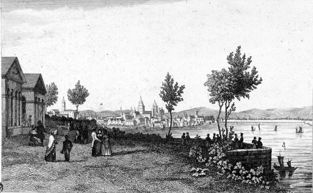 1830 के आसपास जर्मनी और राइन में मेंज का दृश्य। द्वारा अज्ञात कलाकार